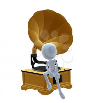 Royalty Free Clipart Image of a Man With a Gramophone