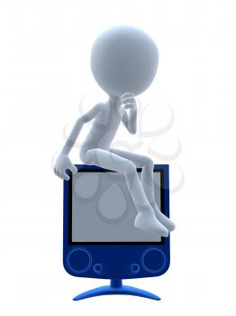 Royalty Free Clipart Image of a 3D Guy With a Computer
