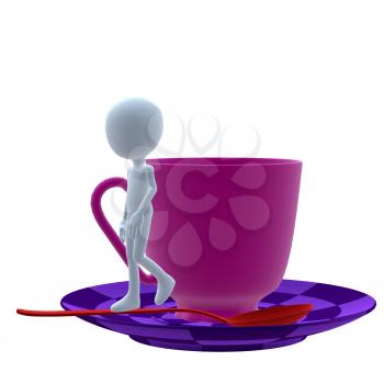 Royalty Free Clipart Image of a 3D Guy With a Teacup