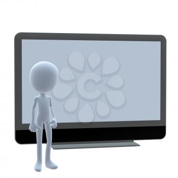 Royalty Free Clipart Image of a 3D Guy With a Flat Screen