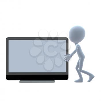 Royalty Free Clipart Image of a 3D Guy With a Flat Screen