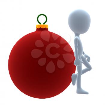 Royalty Free Clipart Image of a 3D Guy With a Christmas Ornament