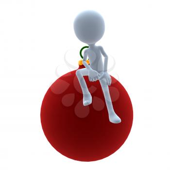 Royalty Free Clipart Image of a 3D Guy With a Christmas Ornament