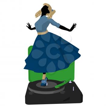 Royalty Free Clipart Image of a 50s Girl on a Record Player