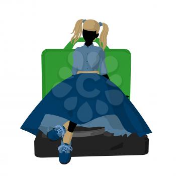 Royalty Free Clipart Image of a 50s Girl on a Record Player