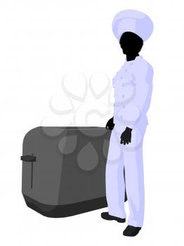 Royalty Free Clipart Image of a Chef Beside a Toaster