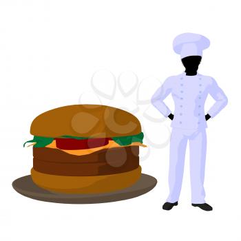 Royalty Free Clipart Image of a Chef and Burger