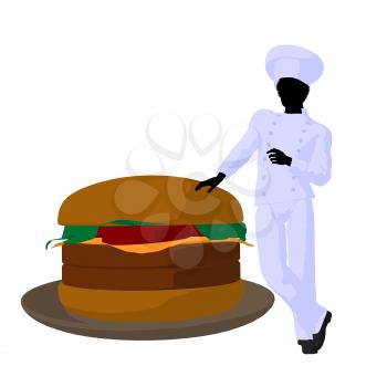 Royalty Free Clipart Image of a Chef and Burger
