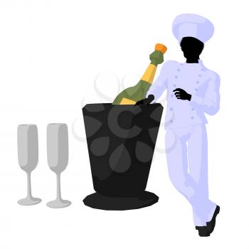 Royalty Free Clipart Image of a Chef With Champagne and Glasses