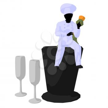 Royalty Free Clipart Image of a Chef With Champagne and Glasses