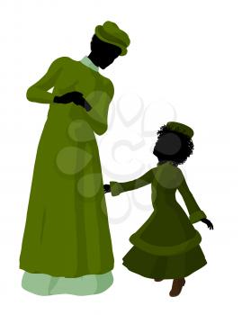 Royalty Free Clipart Image of a Victorian Mother and Child
