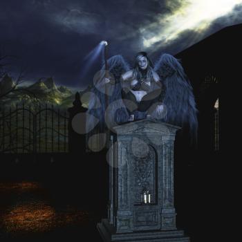 Angel of Death sitting on a tombtone