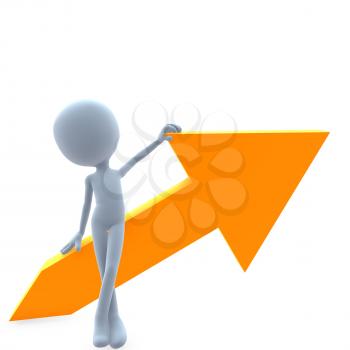 Royalty Free Clipart Image of a 3D Guy and an Orange Arrow