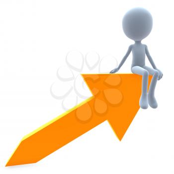Royalty Free Clipart Image of a 3D Guy and an Orange Arrow