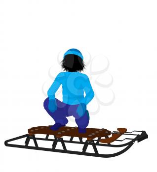 Royalty Free Clipart Image of a Boy With a Sled