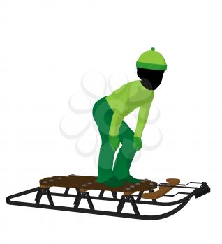 Royalty Free Clipart Image of a Boy on a Sled