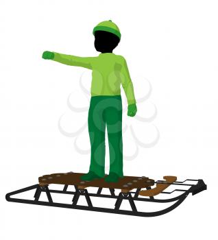 Royalty Free Clipart Image of a Boy on a Sled