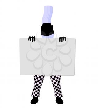 Royalty Free Clipart Image of a Chef Holding a Sign