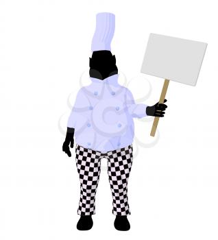 Royalty Free Clipart Image of a Chef With a Sign