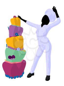 Royalty Free Clipart Image of a Chef With a Cake