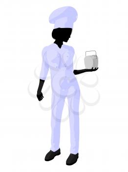 Royalty Free Clipart Image of a Female Chef With Takeout
