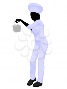 Royalty Free Clipart Image of a Female Chef With Takeout