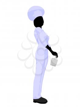 Royalty Free Clipart Image of a Female Chef With Takeout