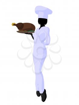 Royalty Free Clipart Image of a Female Chef With a Roast Turkey