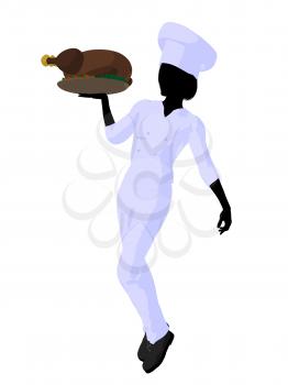 Royalty Free Clipart Image of a Female Chef With a Roast Turkey