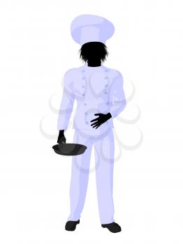 Royalty Free Clipart Image of a Chef With a Skillet