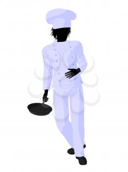 Royalty Free Clipart Image of a Chef With a Skillet