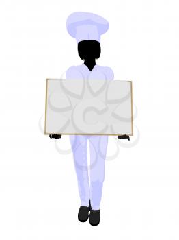 Chef  holding a blank object silhouette on a white background