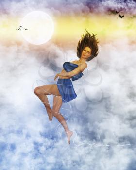 Woman on top of clouds