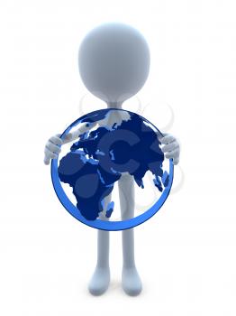 Royalty Free Clipart Image of a 3D Guy With a Globe