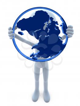 Royalty Free Clipart Image of a 3D Guy With a Globe
