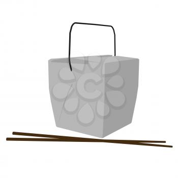 Royalty Free Clipart Image of a Takeout Container and Chopsticks