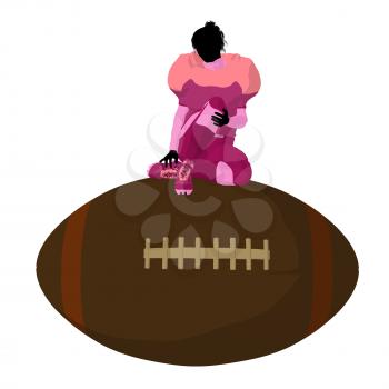 Royalty Free Clipart Image of a Female Football Player on a Ball