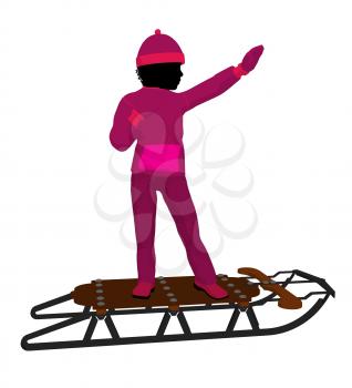 Royalty Free Clipart Image of a Girl With a Sled