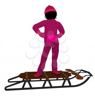 Royalty Free Clipart Image of a Girl With a Sled