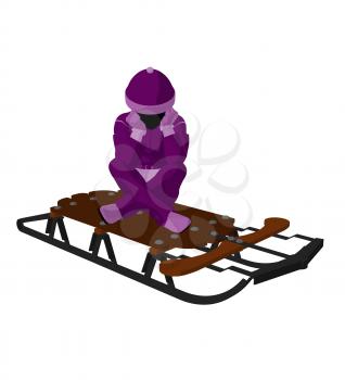Royalty Free Clipart Image of a Girl and a Sled