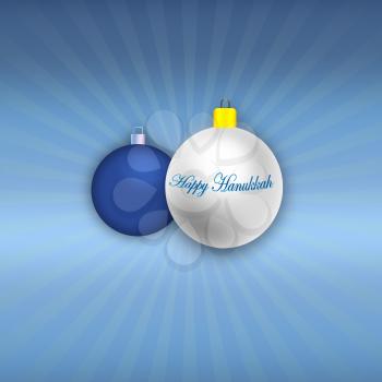 Royalty Free Clipart Image of Two Happy Hanukkah Ornaments on a Blue Background