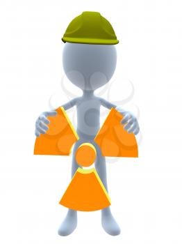 Royalty Free Clipart Image of a 3D Guy Holding a Radioactive Symbol