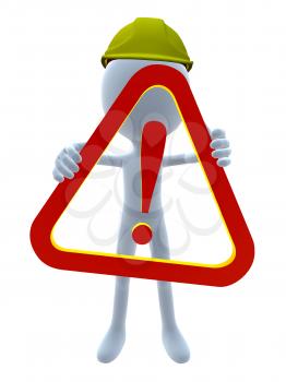 Royalty Free Clipart Image of a 3D Guy Holding an Exclamation Sign