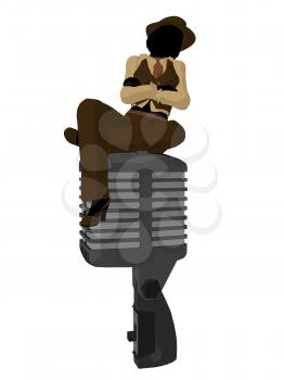 Royalty Free Clipart Image of a Female Jazz Singer With a Large Microphone