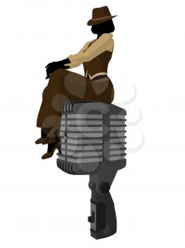 Royalty Free Clipart Image of a Female Jazz Singer With a Large Microphone