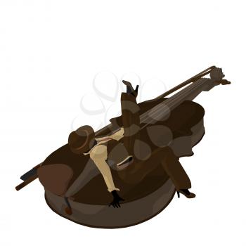 Female jazz player on a violin illustration silhouette on a white background