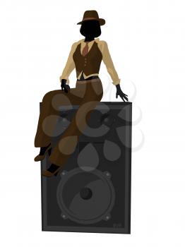 Royalty Free Clipart Image of a Woman With a Large Speaker