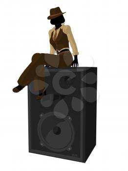 Royalty Free Clipart Image of a Woman With a Large Speaker