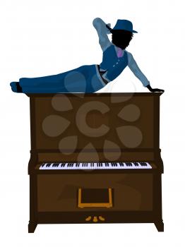 Royalty Free Clipart Image of a Woman on a Piano