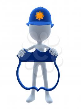 Royalty Free Clipart Image of a 3D Cop Holding a Shield